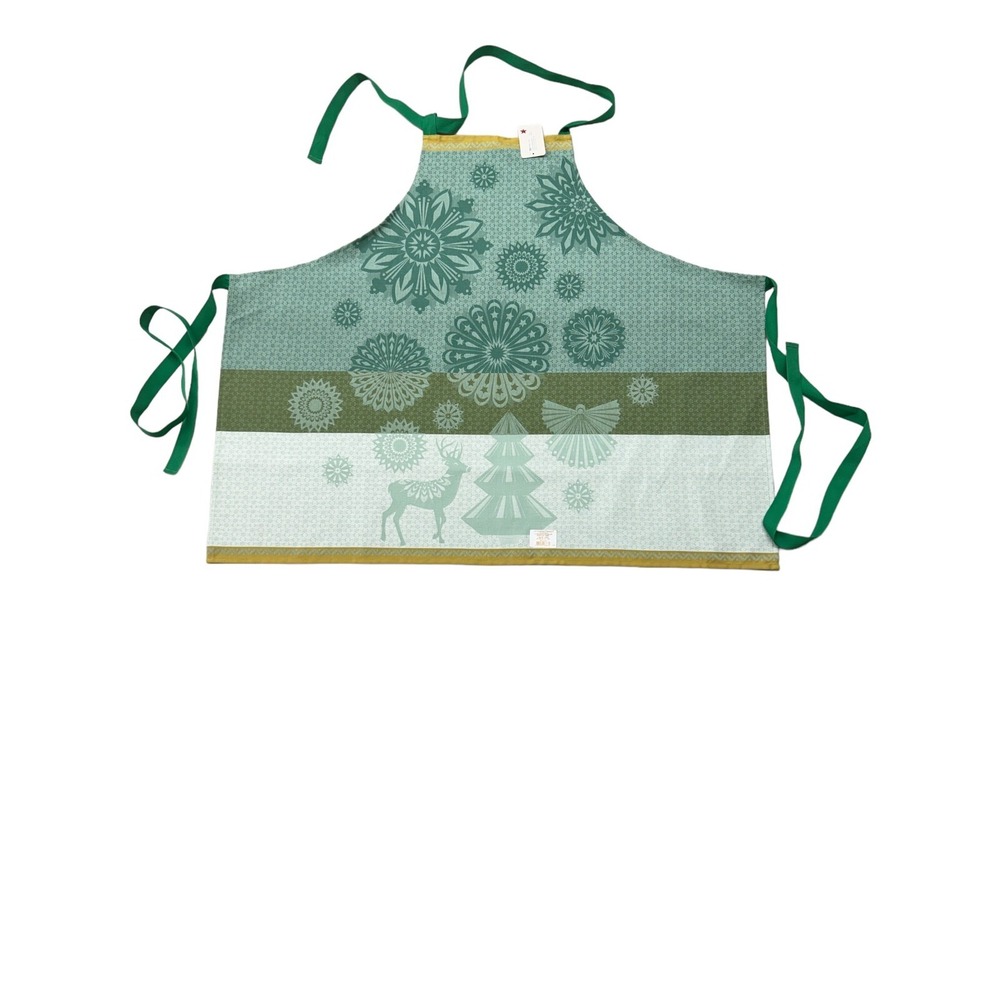 Le Jacquard Francais Apron 100% Cotton Lumieres D'Etoiles - Green 31 x 38 NWT